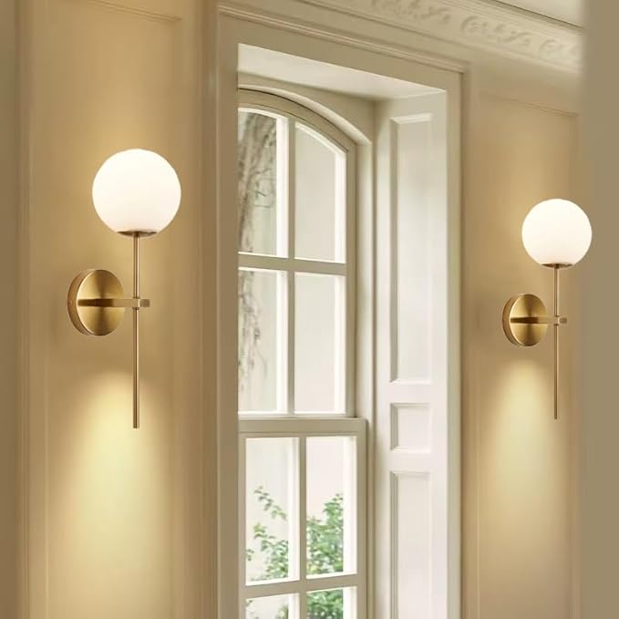KEFA Gold Battery Operated Wall Sconces Set of 2, Modern Remote Wall Lamp Globe Glass Shade,Not Hardwired Rechargeable Wall Lights Fixture with Timer and Dimmable for Bedroom Living Room Bathroom - Bloomnest