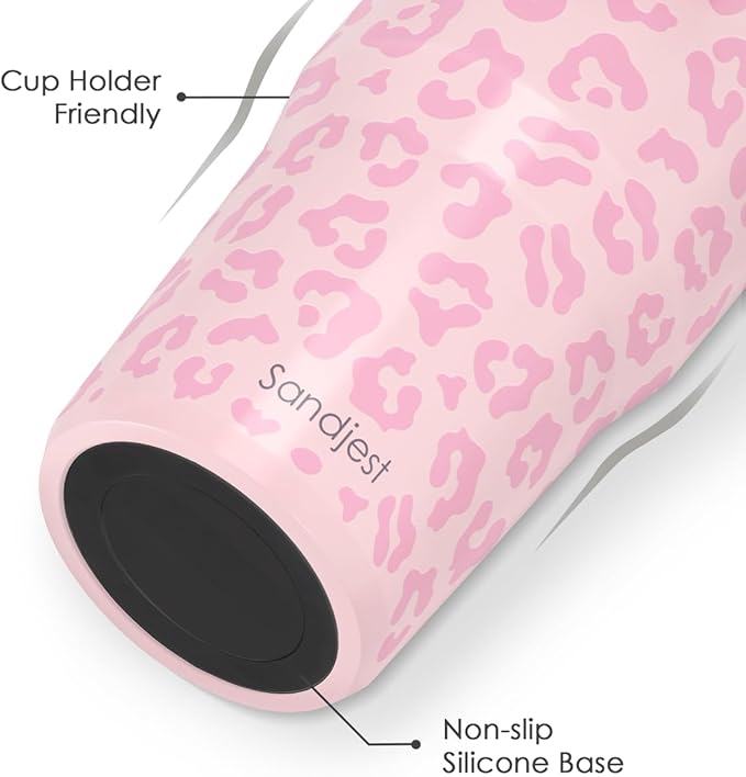 SANDJEST Leopard Skin Stainless Steel Straw Lid Tumbler 30oz with Carry Handle for Women Girls, Insulated Travel Coffee Cup, Gift for Sports Outdoor Workout Christmas Birthday (Pink) - Bloomnest