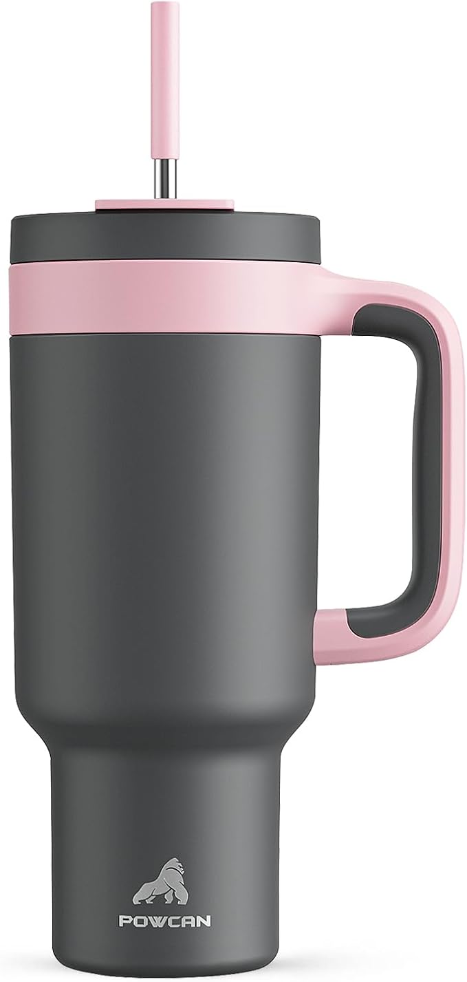 POWCAN 40 oz Tumbler with Handle, 2-in-1 Straw and Sip Lid, Leakproof, Dishwasher Safe, Insulated Stainless Steel Travel Coffee Mug, Keeps Cold for 34 Hours, Fits in Car Cup Holder (Rebellion) - Bloomnest