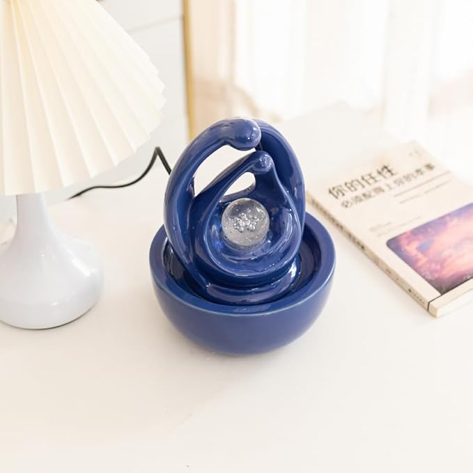 Ceramic Tabletop Water Fountain Feature for Indoor and Outdoor Home Decoration Table Desktop Office Modern Design (Blue) - Bloomnest