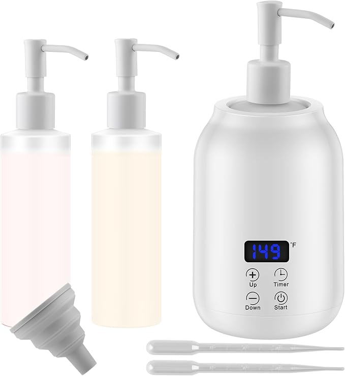Massage Oil Heater Warmer,with ℃/℉ Switchable Display, Two Oil Dispenser Bottle，Constant Temperature,Body Oils Heater for Spa, Salon and Barber Shops,White - Bloomnest