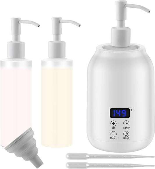 Massage Oil Heater Warmer,with ℃/℉ Switchable Display, Two Oil Dispenser Bottle，Constant Temperature,Body Oils Heater for Spa, Salon and Barber Shops,White - Bloomnest