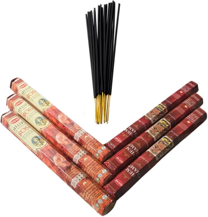 Sandalwood & Vanilla Incense from Hem Bundled with ANKCIENSE Incense Holder Bundle, Variety Pack of 120 Sticks (Precious Rose & Champa) ANKCIENSE