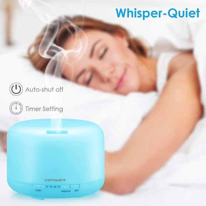 URPOWER Upgraded 500ML Essential Oil Diffuser Humidifiers Ultrasonic Aromatherapy Diffusers with 4 Timer Settings and Waterless Auto Shut-Off for Home Office Living Room Yoga Spa - Bloomnest