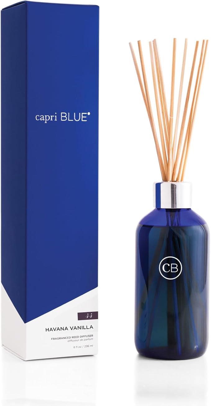 Capri Blue Havana Vanilla Reed Diffuser Set - Includes Reed Diffuser Sticks, Fragrance Oil, and Glass Bottle - Luxury Scented Room Fresheners - Cobalt Blue (8 fl oz) - Bloomnest