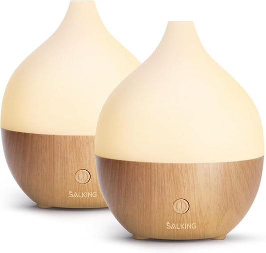 SALKING Essential Oil Diffuser (Set of 2), 100ml Small Aromatherapy Diffuser with Auto Shut-Off, Ultrasonic Diffusers for Essential Oils, Cool Mist Humidifier with Warm White Lights, for Office Home - Bloomnest