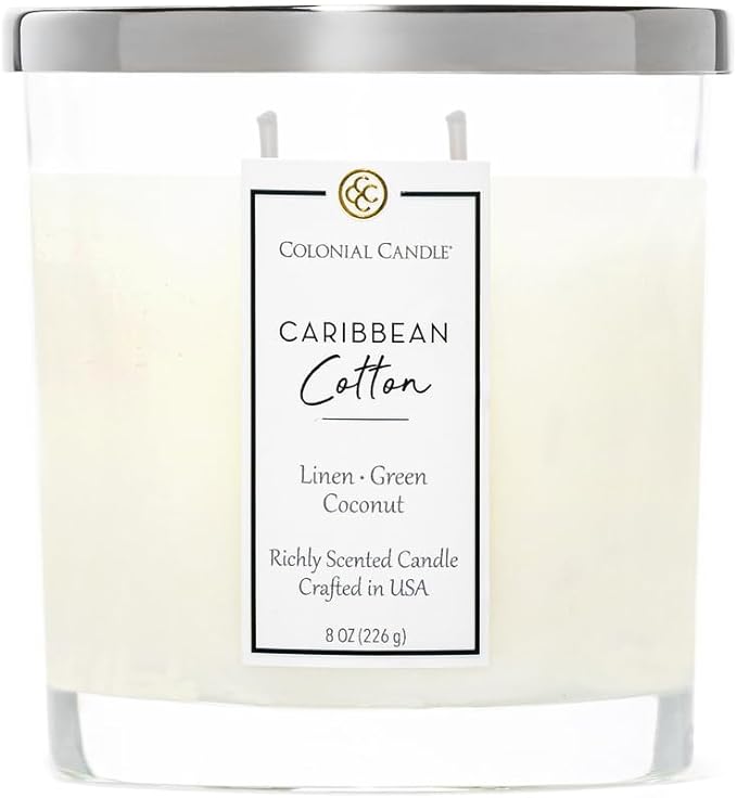 Colonial Candle Caribbean Cotton Scented Candle Jar, Highly Fragranced Candles for Home Scented, Mottled Wax Candle, 2 Wick, 8 oz - Made in The USA - Bloomnest