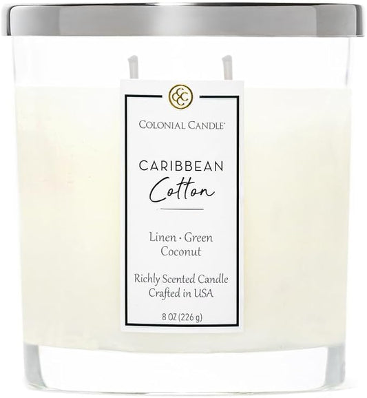 Colonial Candle Caribbean Cotton Scented Candle Jar, Highly Fragranced Candles for Home Scented, Mottled Wax Candle, 2 Wick, 8 oz - Made in The USA - Bloomnest