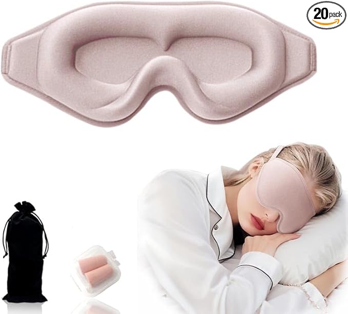 3D Contoured Sleep Eye mask Side Sleeper Men Women Zero Eye Pressure high Density Memory Foam Soft Breathable Light Blocking Night Blindfold Travel Yoga Napping Pink - Bloomnest