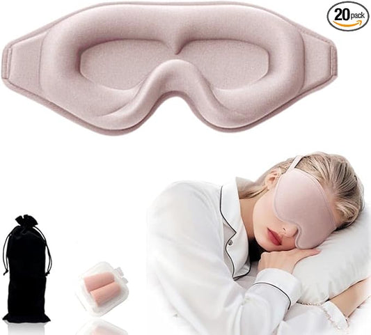 3D Contoured Sleep Eye mask Side Sleeper Men Women Zero Eye Pressure high Density Memory Foam Soft Breathable Light Blocking Night Blindfold Travel Yoga Napping Pink - Bloomnest
