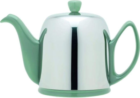 Degrenne Luxury French Tea Pot - Porcelain Teapot with Removeable Aluminum Infuser, Ceramic Tea Kettle for Loose Tea, Stainless Steel Cover, 6 Cup Capacity, 36oz - Green - Bloomnest
