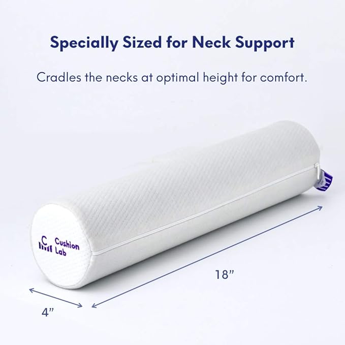 C CUSHION LAB Roll Pillow for Neck Relief - Extra Dense Memory Foam Round Cylinder Bolster for Cervical Support, Spondylosis, Neck Pain Relief, & Spine Lumbar Traction - Washable Cover & Travel Bag - Bloomnest