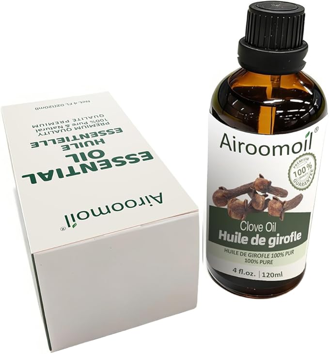Pure Clove Essential Oil, 100% Natural 4 Fl Oz (120 ml) for Diffusers, Home Fragrance, DIY Candles, Soap, Sprays, Perfect Holiday Gift and Seasonal Aromatherapy Airoomoil