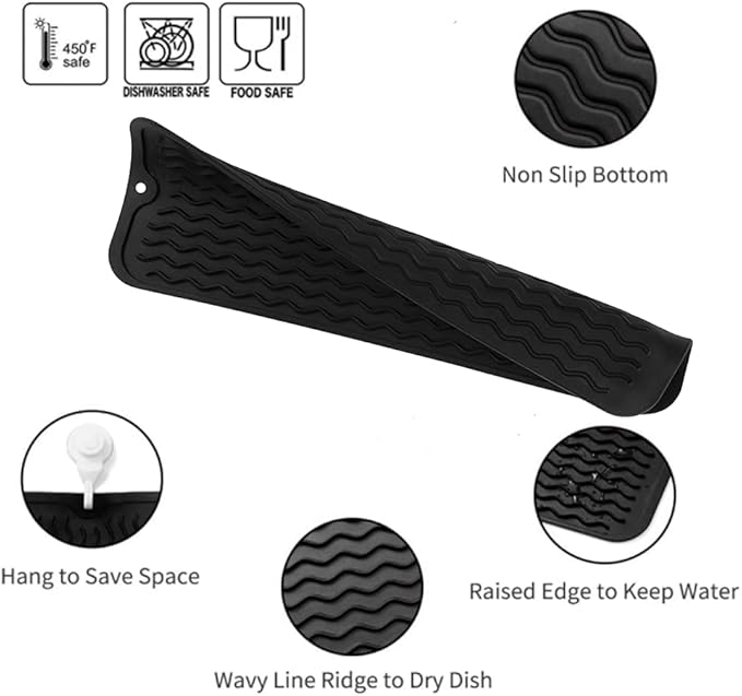 Silicone Dish Drying Mat for Multiple Usage,Easy clean,Eco-friendly,Heat-resistant Silicone Mat for Kitchen Counter,Sink,Bar,Bottle,or Cup Black M 17 inches x 6 inches - Bloomnest