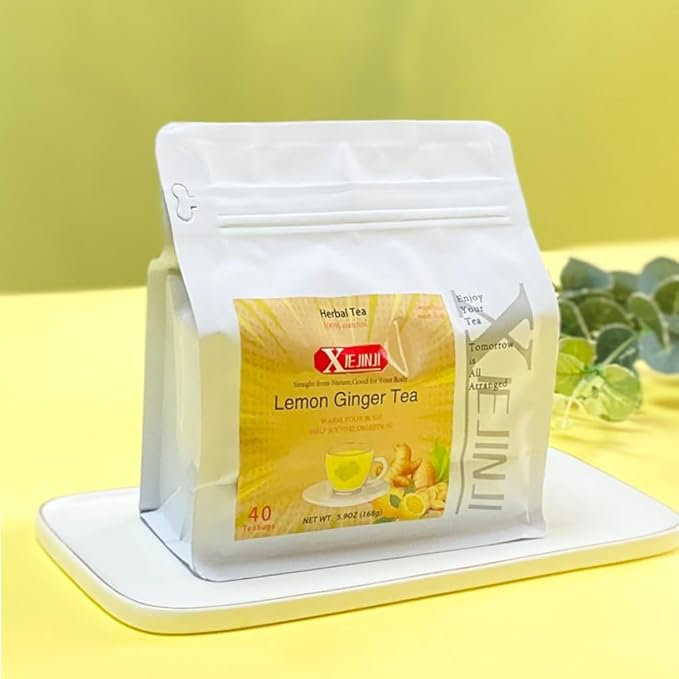 XIEJINJI Lemon Ginger Tea, 40 Tea Bags, 4.2g Each – Zesty & Warming Blend for Digestive Comfort, Immune Boost & Refreshing Energy - Bloomnest