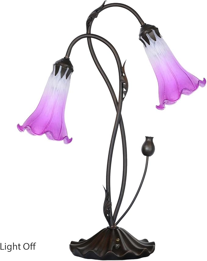 Bieye L10850 Lily Flower Blown Glass Accent Table Lamp for Living Room Bedroom Decoration (2-Light, Purple) - Bloomnest
