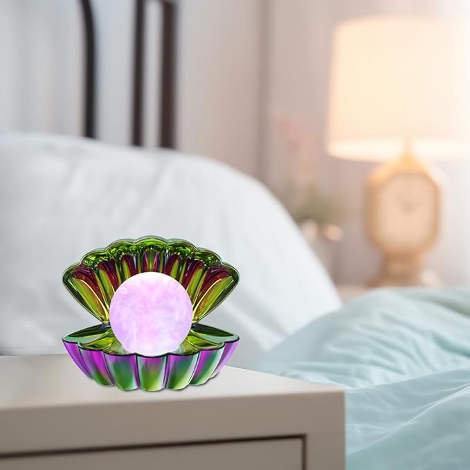 Shell Pearl Beach Themed Night Light, RGB 8 Colors Changing Mood Shell Pearl Lamps, Bedside LED Clamshell Portable Night Lights for Bar (Electroplating Colorful) - Bloomnest