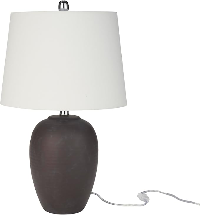 Nourison Home 23" Dark Purple Distressed Ceramic Pot Table Lamp for Bedroom, Living Room, Dining, Office, with White Shade - Bloomnest
