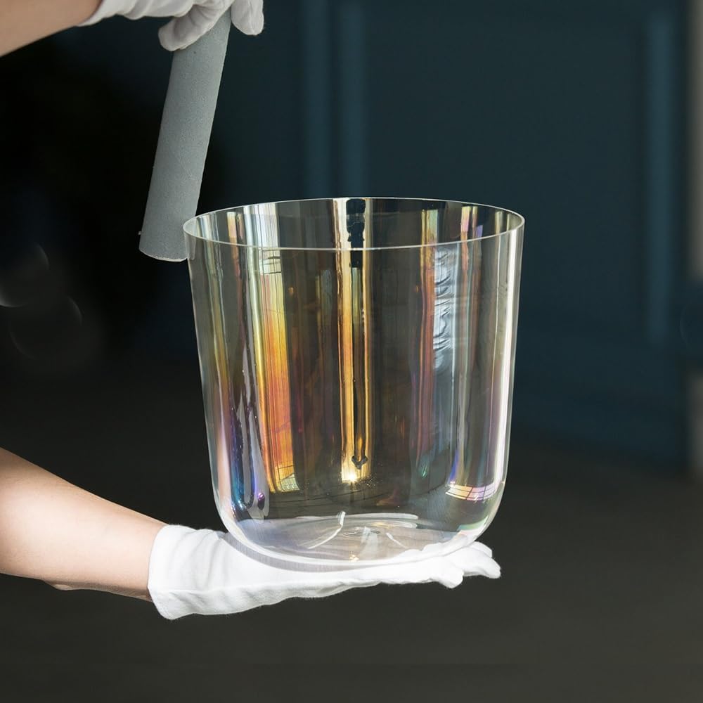Hye-eun 5.25Inch B Note Crown Chakra Clear Cosmic Light Crystal Singing Bowl Quartz Sound Bowl with Free Mallet & O-ring are Included