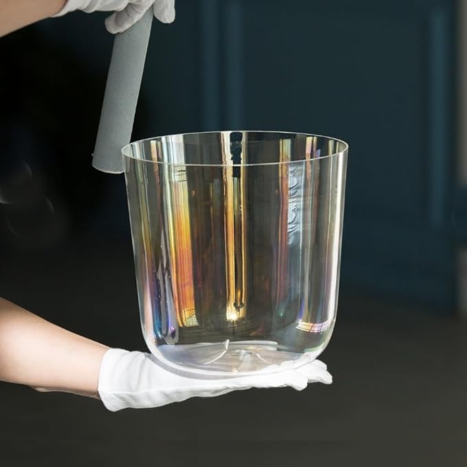 Hye-eun 6 Inch C Note Root Chakra Clear Cosmic Light Crystal Singing Bowl Quartz Transparent Sound Bowl with Free Suedce Stick & O-ring are Included - Bloomnest