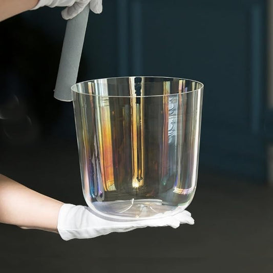 Hye-eun 6 Inch C Note Root Chakra Clear Cosmic Light Crystal Singing Bowl Quartz Transparent Sound Bowl with Free Suedce Stick & O-ring are Included - Bloomnest