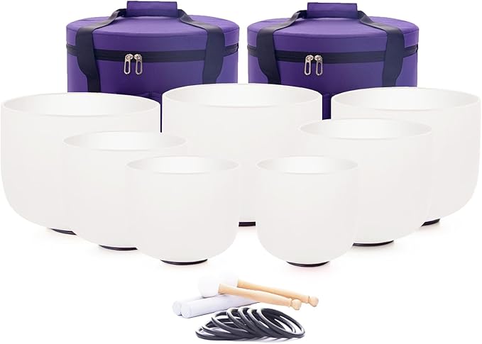 Hye-eun 7-12 Inch 432hz Crystal Singing Bowls Set of 7 Pcs Chakra for Yoga Meditation with Heavy Duty Carrying Case - Bloomnest