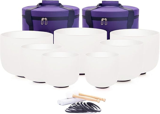 Hye-eun 7-12 Inch 432hz Crystal Singing Bowls Set of 7 Pcs Chakra for Yoga Meditation with Heavy Duty Carrying Case - Bloomnest