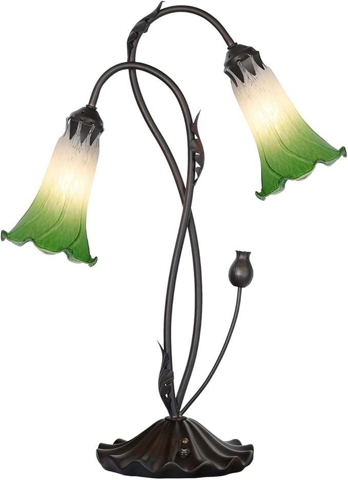 Bieye L10856 Lily Flower Blown Glass Accent Table Lamp for Living Room Bedroom Decoration (2-Light, Green) - Bloomnest