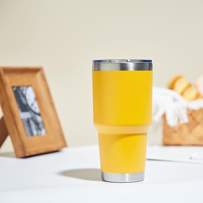 MEWAY 30oz Tumbler Double Wall Vacuum Insulated Travel Mug, Stainless Steel Tumbler with Lid, Durable Powder Coated Insulated Coffee Cup for Cold & Hot Drinks (Yellow,1 PACK) - Bloomnest