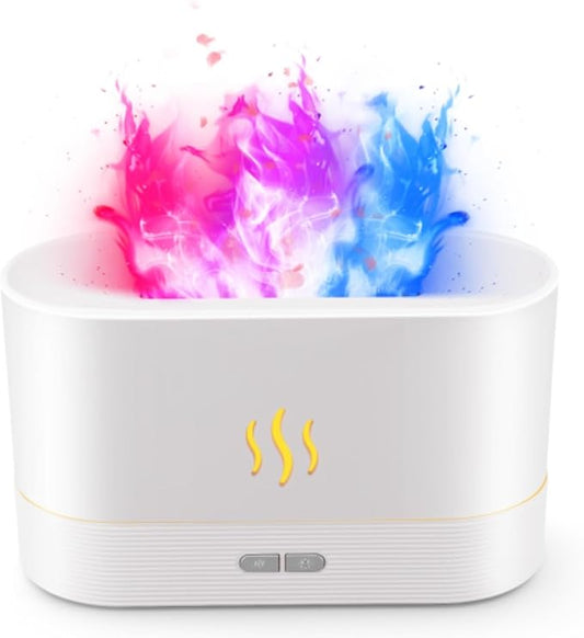 Colorful Flame Air Aroma Diffuser Humidifier, Upgraded 7 Flame Color Noiseless Essential Oil Diffuser for Home,Office,Yoga with Auto-Off Protection 180ml (8Hours White) - Bloomnest