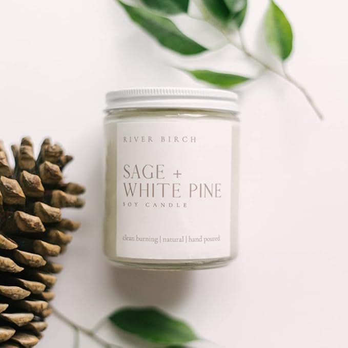 River Birch Candles Sage & White Pine Scented Candle | Premium, All-Natural, Non-Toxic, Soy Candles | 8.5oz 40 Hr Burn Time | Cozy Relaxing Gifts for Home - Bloomnest