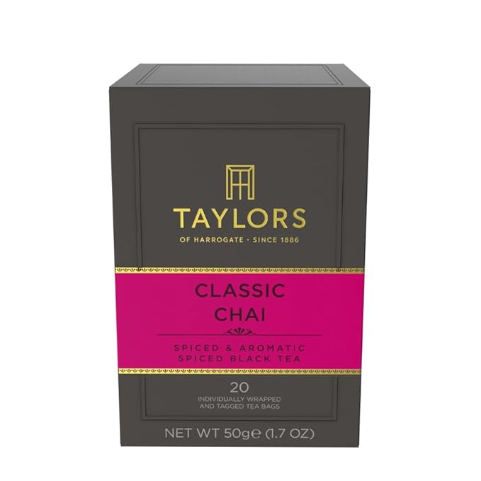 Taylors of Harrogate Classic Chai, Black Tea, Individually Wrapped Bags, 20 Count (Pack of 1), Spiced, Aromatic & Warming, Caffeinated, Enjoy Hot or Iced, 20 Teabags - Bloomnest