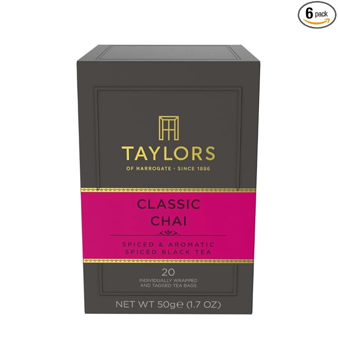 Taylors of Harrogate Classic Chai, Black Tea, Individually Wrapped Bags, 20 Count (Pack of 6), Spiced, Aromatic & Warming, Caffeinated, Enjoy Hot or with Milk, 120 Teabags Total - Bloomnest