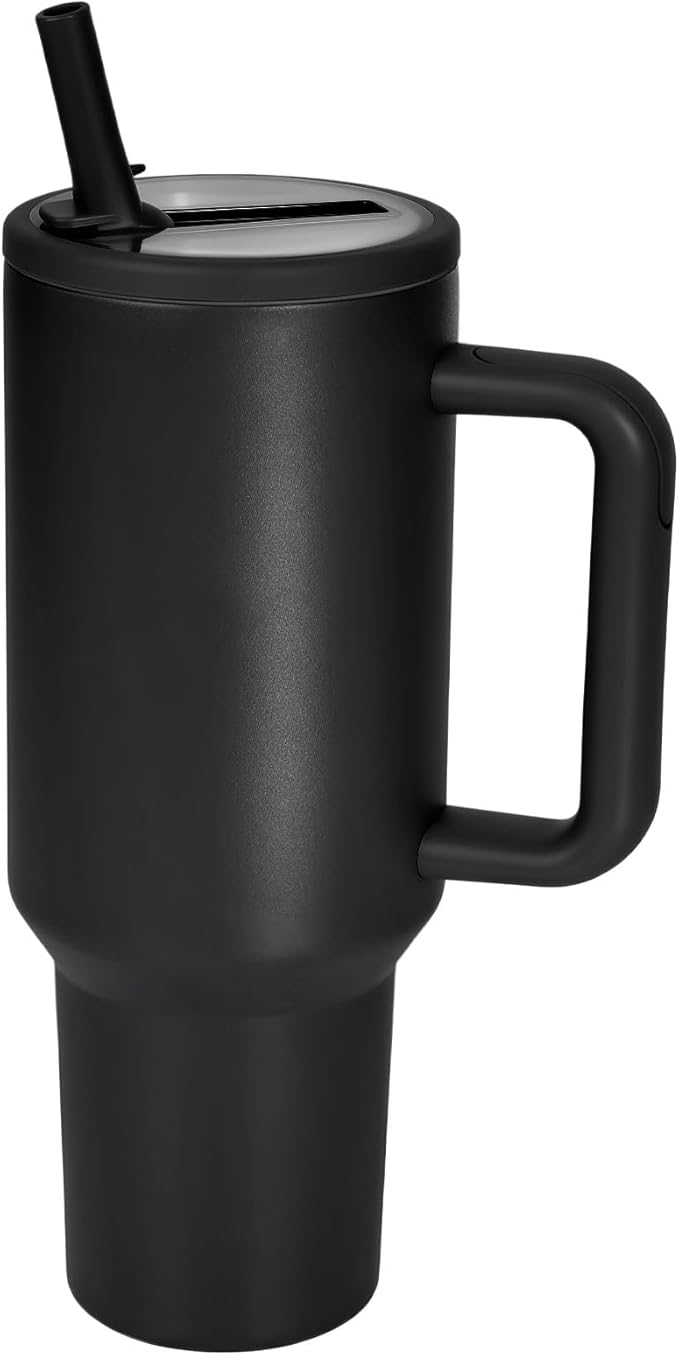 40 oz Insulated Tumbler with Handle,Flip Straw,Lid & Rubber Base Stainless Steel Water Bottle - Leak Proof Vacuum Insulated Mug BPA Free Reusable Travel Cup Gifts for Women/Men (black 40OZ) - Bloomnest