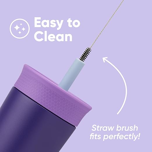 Owala Kids Insulation Stainless Steel Tumbler with Spill Resistant Flexible Straw, Easy to Clean, Kids Water Bottle, Great for Travel, Dishwasher Safe, 12 Oz, Purple (Peacock Palace) - Bloomnest