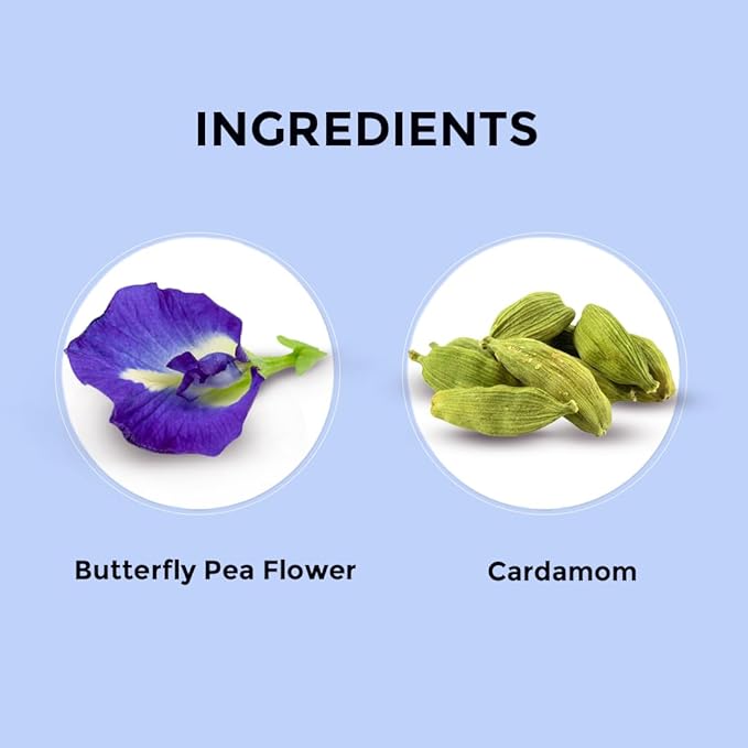 BLUE TEA - Butterfly Pea Flower Cardamom Tea - 10 Tea Bags (Plant Based ) | ANTIOXIDANT RICH | Herbal Tea - Caffeine Free - Non-Bitter - Flower Based - Vegan - Non-GMO- Natural Ingredients | Zipper Pack - Bloomnest