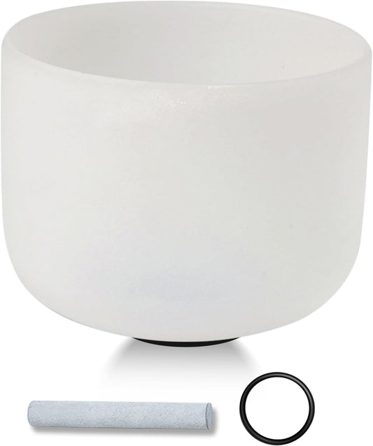 432HZ 10 Inchs Frosted Crystal Singing Bowl Set for Meditation Healing Yoga Chakra Quartz Crystal Sound Bowls with Heavy Duty Carry Case and Rubber Mallet,Suede Striker,O-rings