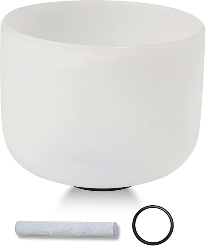 432HZ 10 Inchs Frosted Crystal Singing Bowl Set for Meditation Healing Yoga Chakra Quartz Crystal Sound Bowls with Heavy Duty Carry Case and Rubber Mallet,Suede Striker,O-rings - Bloomnest