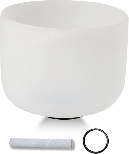 432HZ 10 Inchs Frosted Crystal Singing Bowl Set for Meditation Healing Yoga Chakra Quartz Crystal Sound Bowls with Heavy Duty Carry Case and Rubber Mallet,Suede Striker,O-rings - Bloomnest