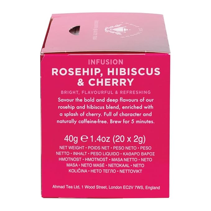 Ahmad Tea Herbal Tea, Rosehip, Hibiscus, & Cherry, 20 ct (Pack of 1) - Decaffeinated & Sugar-Free - Bloomnest