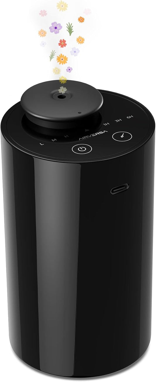 Airversa Waterless Diffuser for Essential Oil, Battery Operated Nebulizer, 0.7 Fl.Oz./ 20mL Capacity, Mini Scent Air Machine, 3 Countdown Timers & 3 Mist Levels for Home, Room, Car, Office - AN6 Black - Bloomnest
