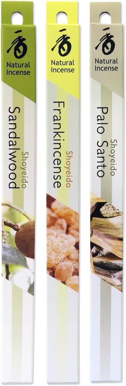 SHOYEIDO Overtones Incense Favorites Trio - Sandalwood, Frankincense, & Palo Santo Incense Assortment, One Bundle Each