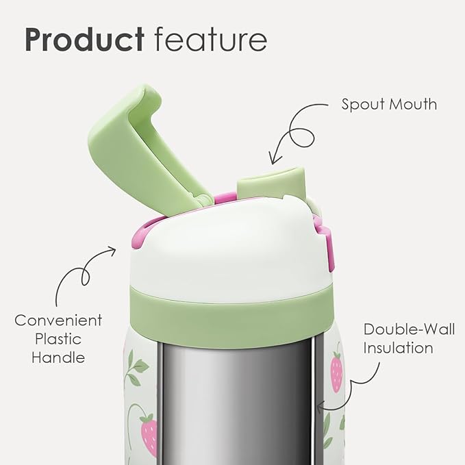 Strawberry Stainless Steel Water Bottle, Vacuum Insulated, Push-Button Lid, 32 oz, Gifts for Women Girls Friends Teens Birthday Christmas SANDJEST
