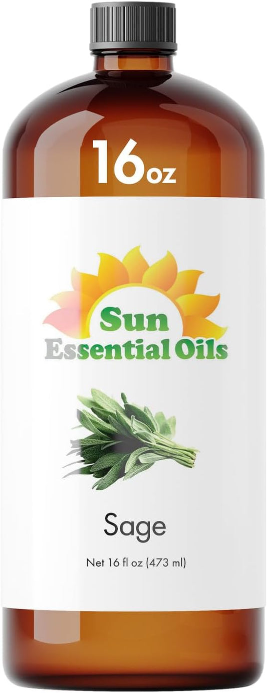 Sun Essential Oils – Sage Essential Oil 16 oz for Diffuser, Skin, Aromatherapy Massage, Humidifier, Herbaceous Scent for Candle, Lotion & Soap Making, Room Fragrance - Bloomnest