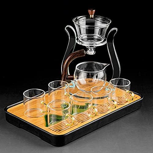 RORA Lazy Kungfu Glass Tea Set Semi Automatic Drip Rotating with Infuser Glass Teapot Set (6 cups) - Bloomnest