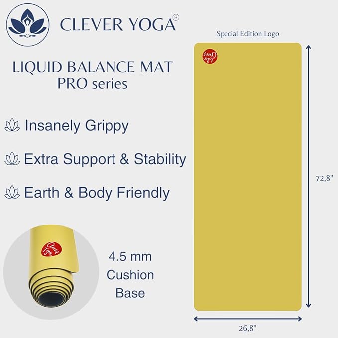 Clever Yoga Liquid Balance Thick Yoga Mat - Pro Exercise Yoga Mat with Non-Slip Surface for Home Gym, Earth-Friendly & Recyclable Pilates and Workout Pad Women & Men, 4.5 mm - Bloomnest