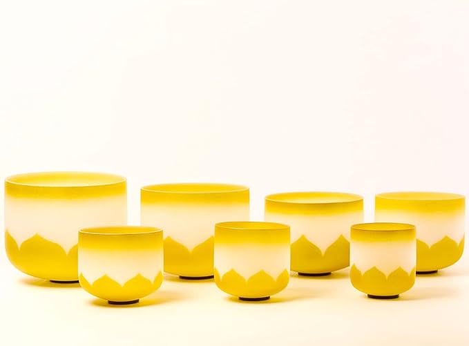Leize 6-12 inch Gold Lotus Design Chakra Tuned 432hz Set of 7 Quartz Crystal Singing Bowls with Heavy Duty Carrying Cases and Singing Bowl Mallet Suede Strikers