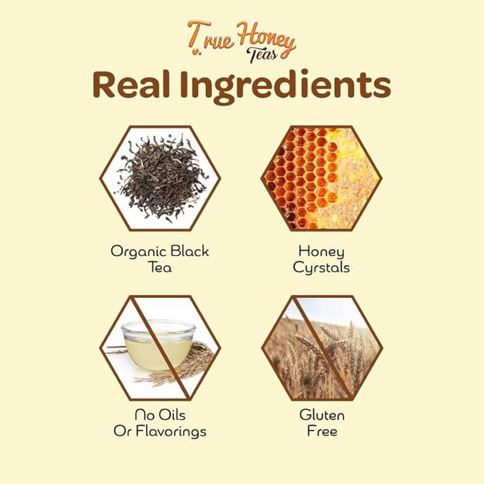 True Honey English Breakfast Tea Bags - Honey Crystals Blended in Every Sachet - Strong Antioxidant Support - All Natural Organic Herbal Caffeinated Free Tea Bag 24 Count - Bloomnest