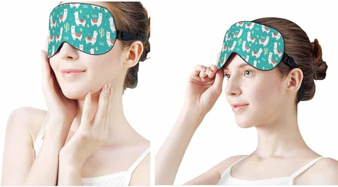 Cute White Llama Sleep Eye Mask Alpaca Cactus Men Women Sleep Mask with Adjustable Strap Eye Cover Eye Shade for Travel, Nap,Meditation - Bloomnest