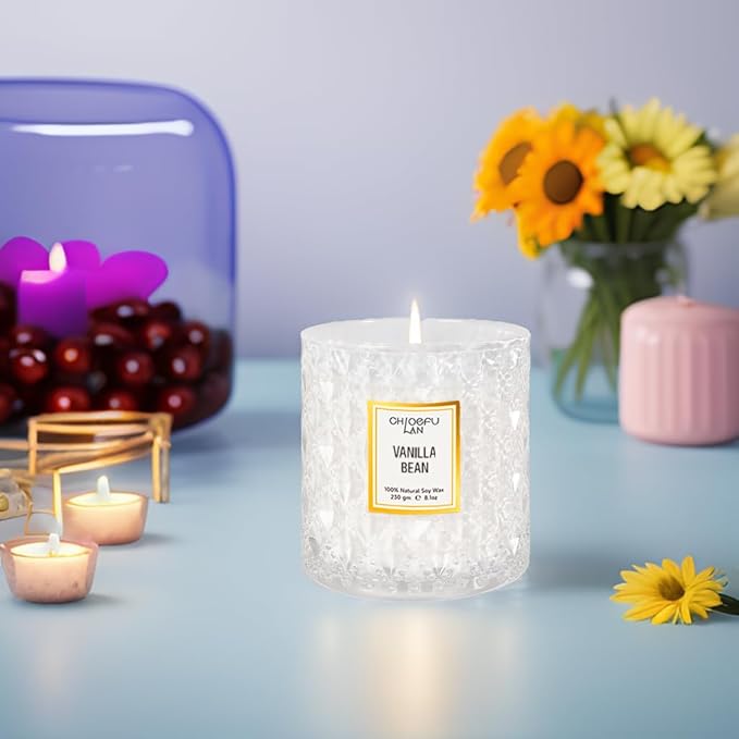 Chloefu LAN Vanilla Bean Highly Fragranced Candle Gifts for Women, Mothers Day Candle Gift, Natural Wax Candle for Home Scented, Up to 55 Hour Burn time - 8.1 Ounce Premium Soy Wax - Bloomnest